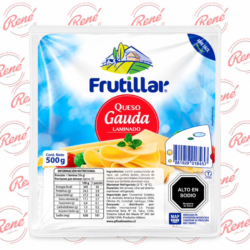 Queso Gauda laminado Frutillar 500 g